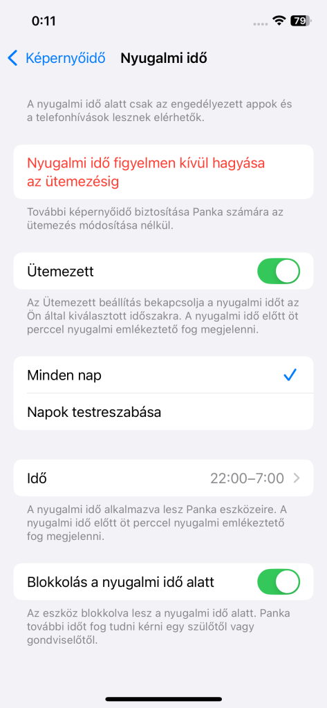 Sz&uuml;lői fel&uuml;gyelet be&aacute;ll&iacute;t&aacute;s&aacute;nak egyik l&eacute;p&eacute;se a nyugalmi idő be&aacute;ll&iacute;t&aacute;sa, ennek a k&eacute;pernyője l&aacute;that&oacute;